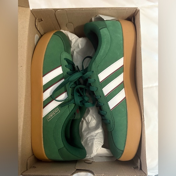 adidas Other - adidas Green Suede Sneakers with White Stripes and Gum Sole